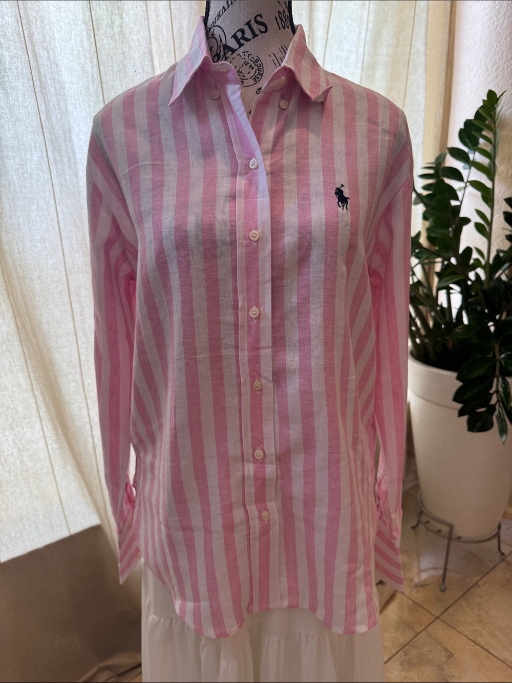 Ralph Lauren Pink & White Vertical Stripe Button-Down Shirt